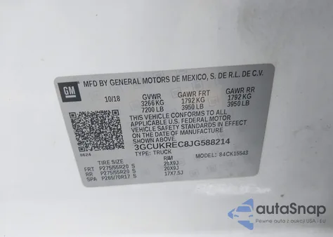 2018 Chevrolet Silverado 1500 2Lt from USA, damaged, VIN 3GCUKREC8JG588214